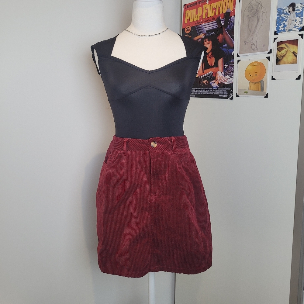 U2B Red/Burgundy Corduroy Skirt with Pockets - Size S
